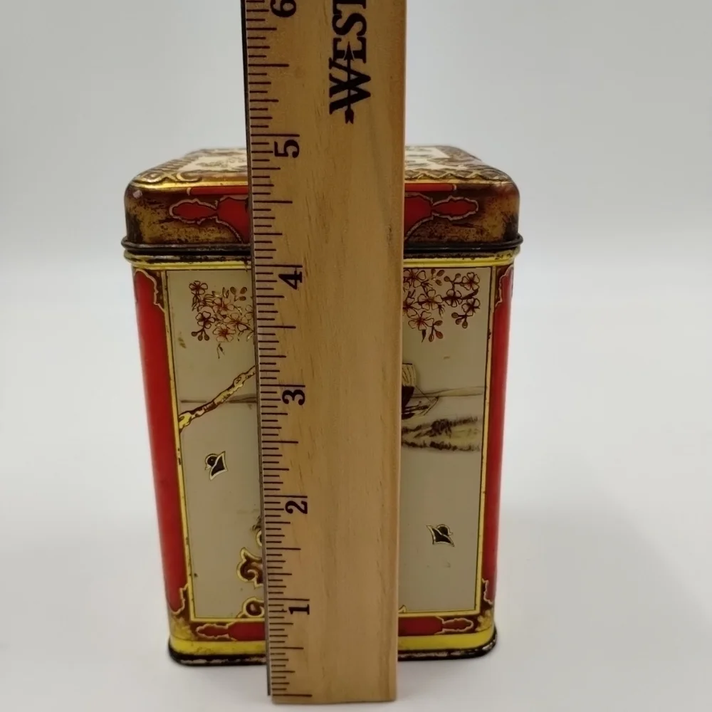 Chinese Oriental  Design Tin Hinged Box Made in Holland Lithograph Vintage